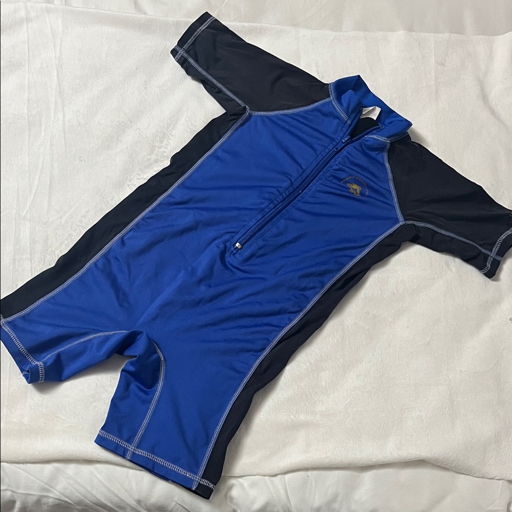 Blue and Black Short Sleeve Swimsuit with Dolphin Design